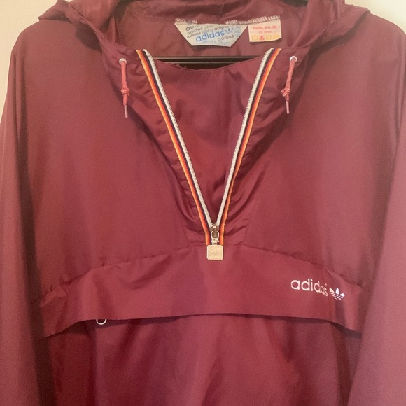 Vintage Adidas Burgundy Anorak Windbreaker 80s 90s Packable Jacket Size Large - Picture 2 of 15